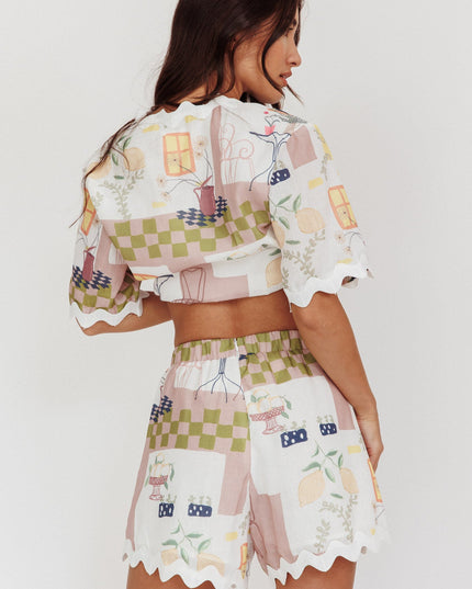 Olive Print Elastic Shorts