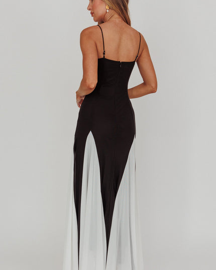 Black Godet Hem Maxi Dress
