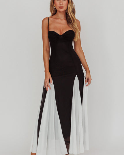 Black Godet Hem Maxi Dress
