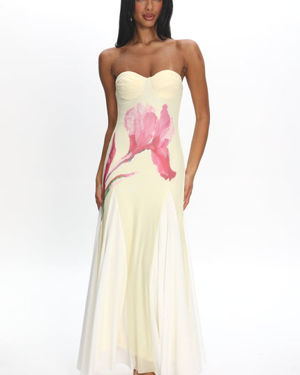 Lemon Godet Hem Maxi Dress Flower