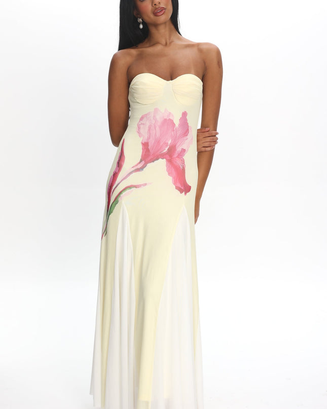 Lemon Godet Hem Maxi Dress Flower