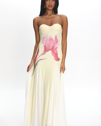 Lemon Godet Hem Maxi Dress Flower