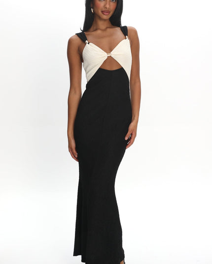 Oyster/Black Contrast Maxi Dress