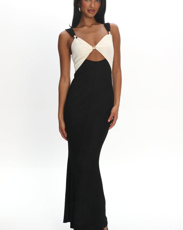 Oyster/Black Contrast Maxi Dress