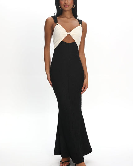 Oyster/Black Contrast Maxi Dress