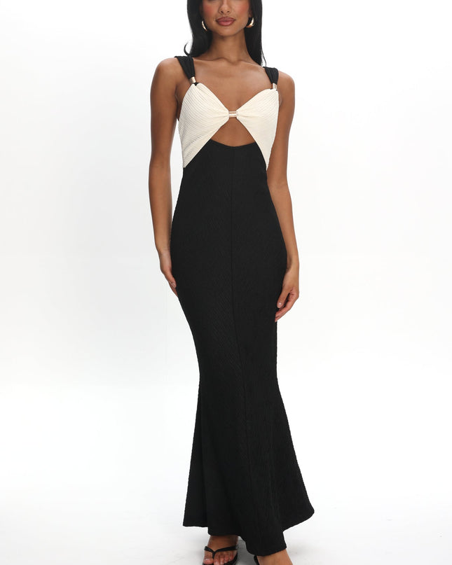 Oyster/Black Contrast Maxi Dress