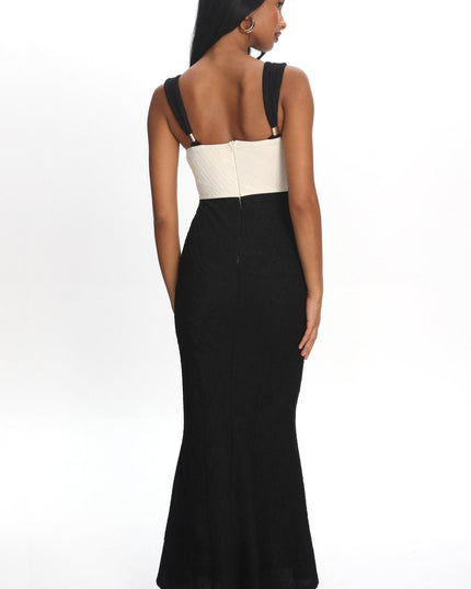 Oyster/Black Contrast Maxi Dress