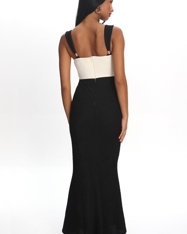 Oyster/Black Contrast Maxi Dress