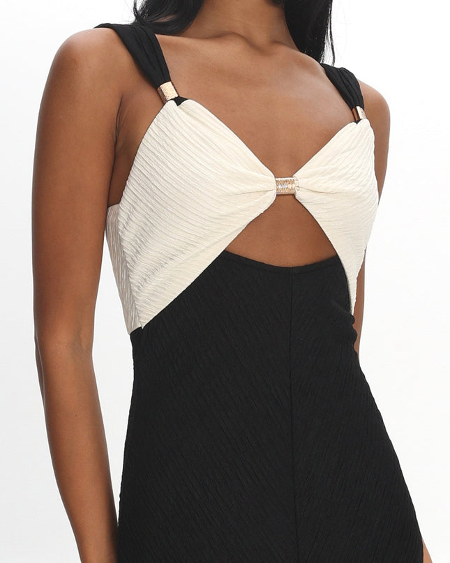 Oyster/Black Contrast Maxi Dress