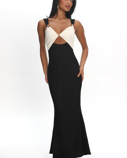 Oyster/Black Contrast Maxi Dress
