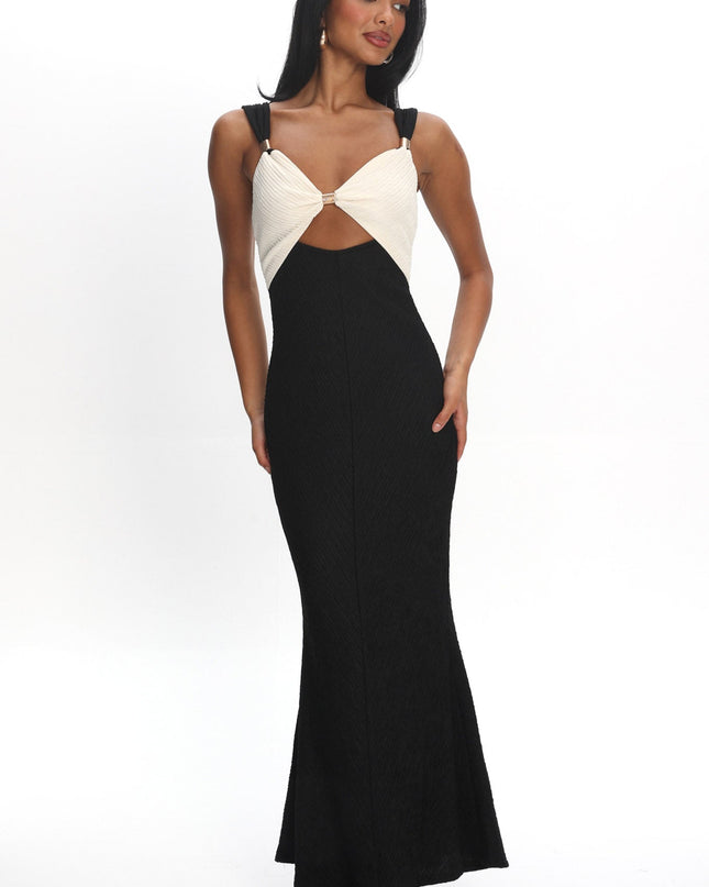 Oyster/Black Contrast Maxi Dress