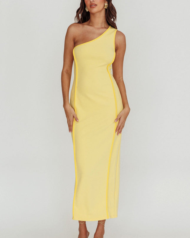 Yellow One Shoulder Piping Dress