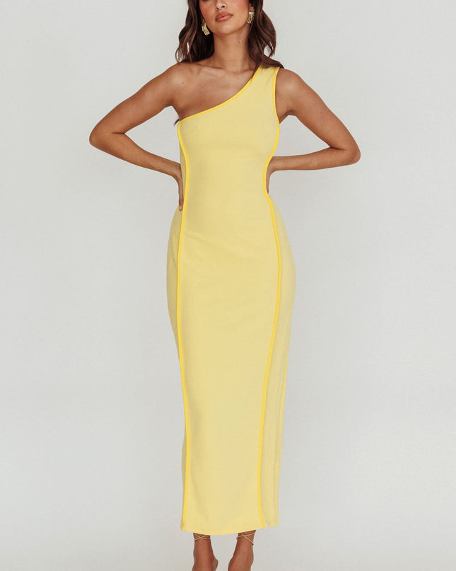 Yellow One Shoulder Piping Dress