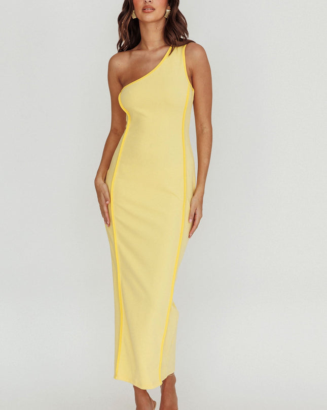 Yellow One Shoulder Piping Dress