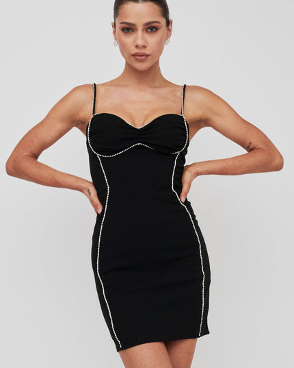 Black You Diamante Trim Mini Dress