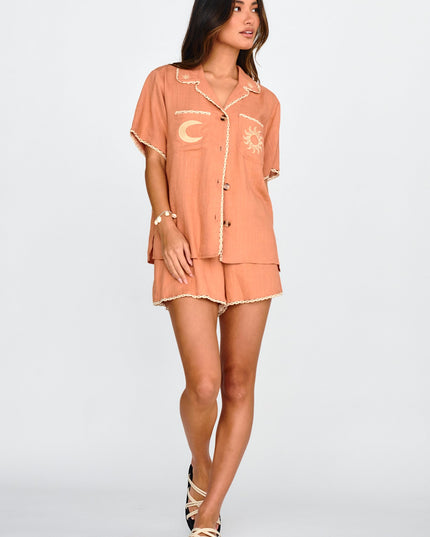 Mocha Things Embroidered Shirt