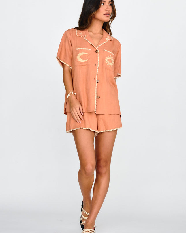 Mocha Things Embroidered Shirt