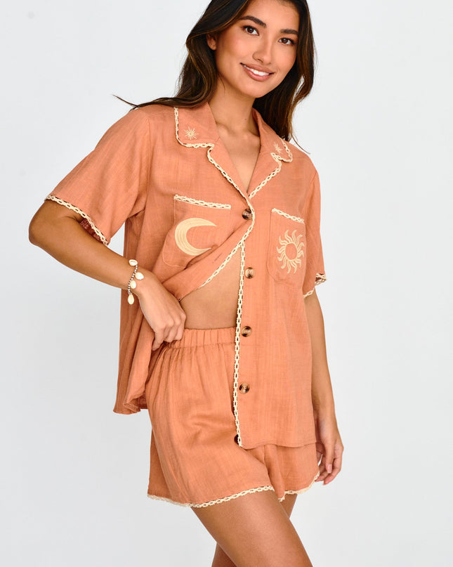 Mocha Things Embroidered Shirt