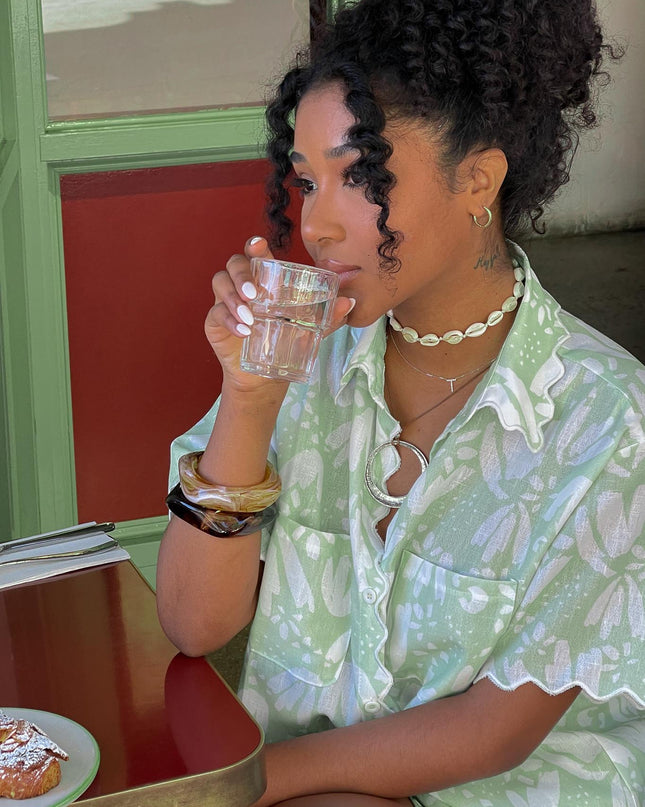 Sage Things Scalloped Edge Shirt Print