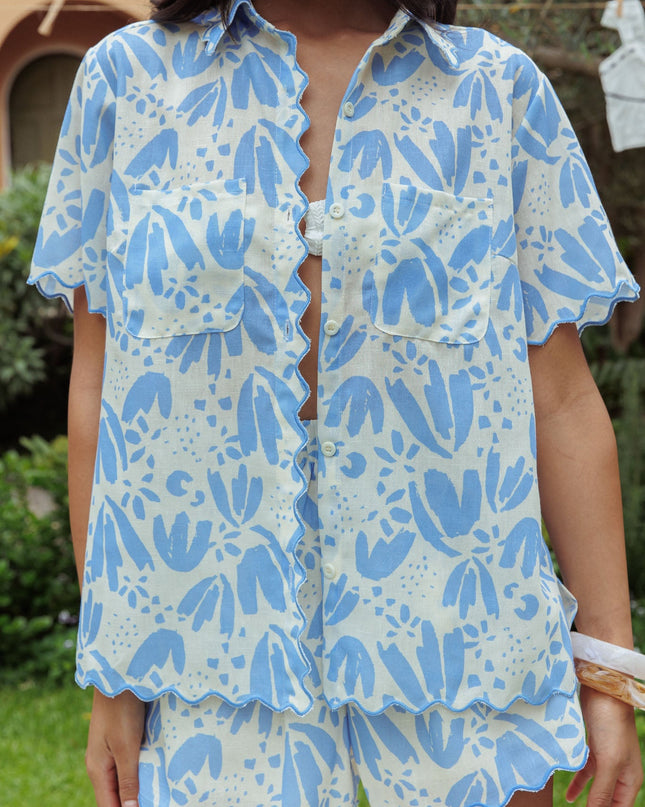 Blue Things Scalloped Edge Shirt Print