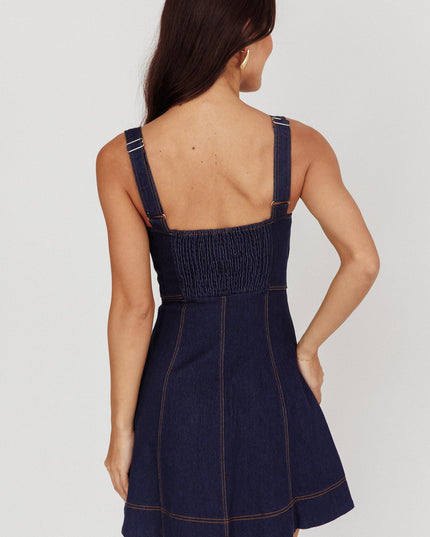 Denim A-line Mini Dress Blue