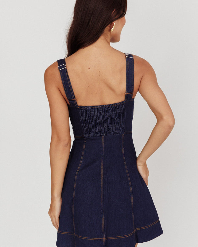 Denim A-line Mini Dress Blue
