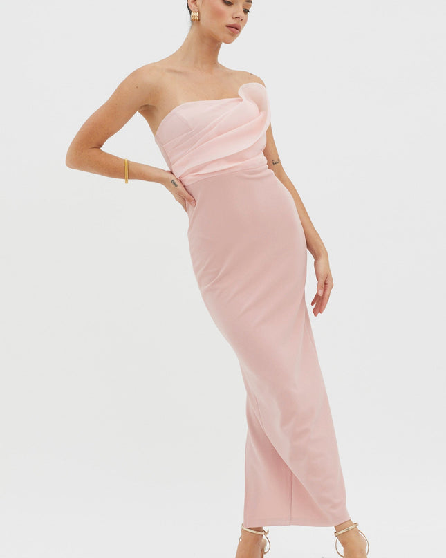 Blush Strapless Bust Accent Maxi Dress