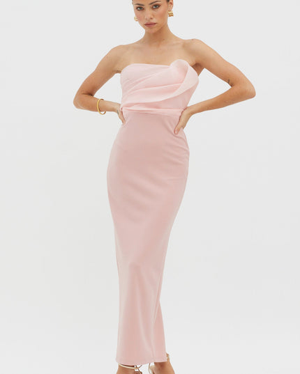 Blush Strapless Bust Accent Maxi Dress