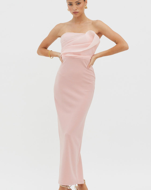 Blush Strapless Bust Accent Maxi Dress