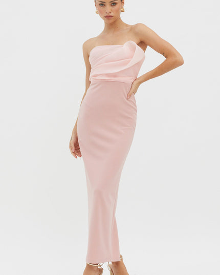 Blush Strapless Bust Accent Maxi Dress