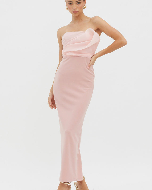 Blush Strapless Bust Accent Maxi Dress
