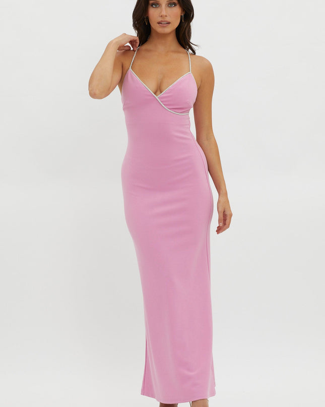 Pink Diamante Strap Tied Back Dress