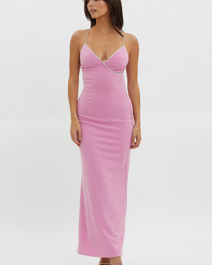 Pink Diamante Strap Tied Back Dress