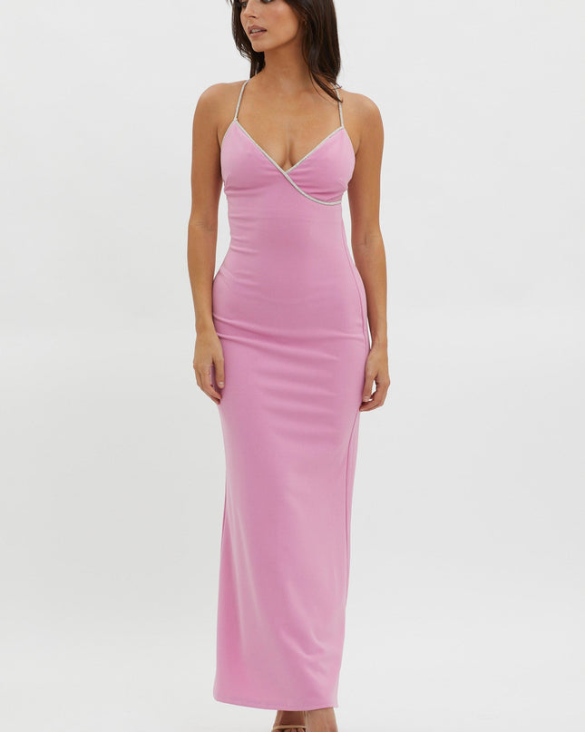 Pink Diamante Strap Tied Back Dress
