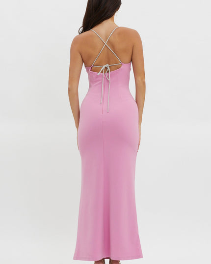 Pink Diamante Strap Tied Back Dress