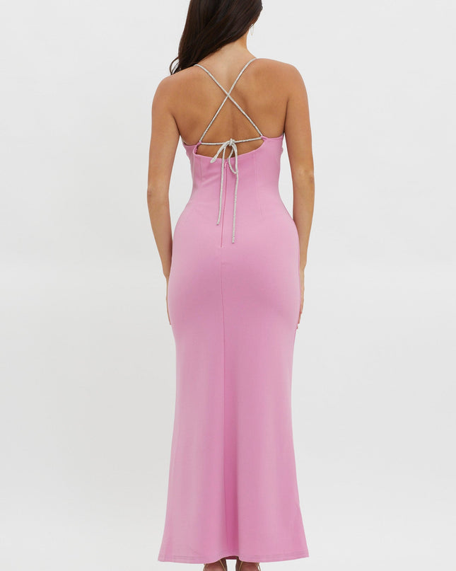 Pink Diamante Strap Tied Back Dress