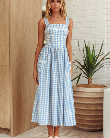 Baby Blue Front Pocket Maxi Dress Gingham