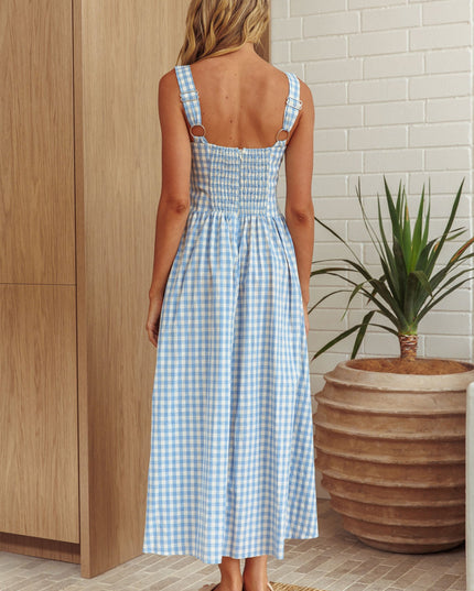 Baby Blue Front Pocket Maxi Dress Gingham