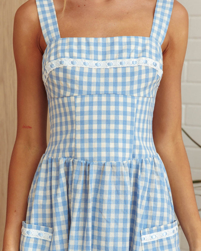 Baby Blue Front Pocket Maxi Dress Gingham