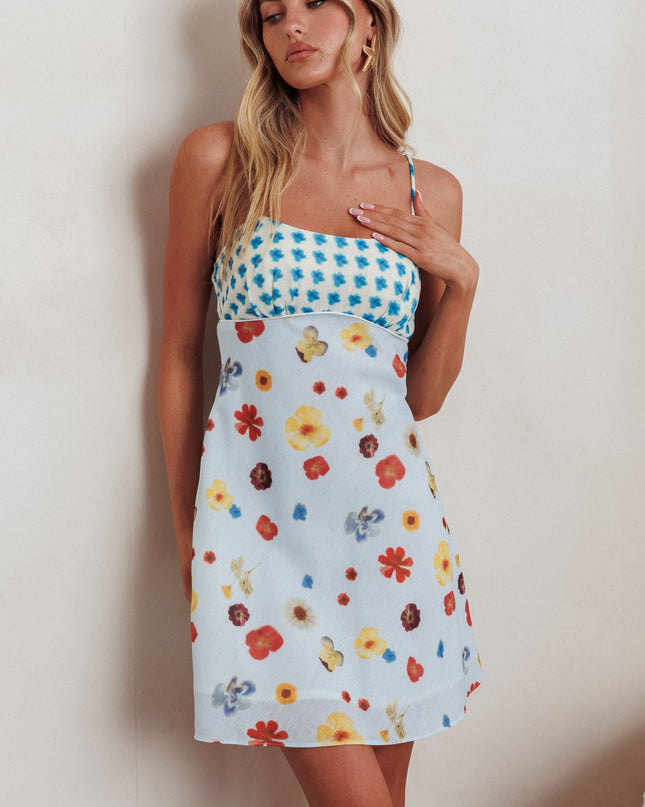 Blue Sun Cami Strap Mini Dress Flowers