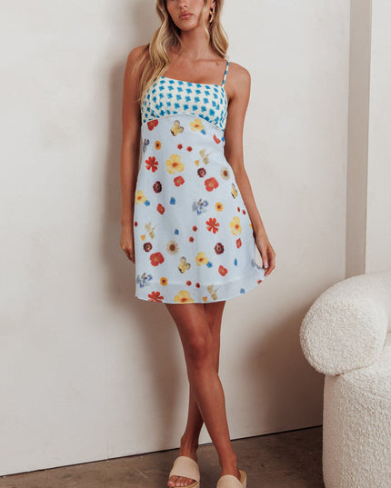 Blue Sun Cami Strap Mini Dress Flowers