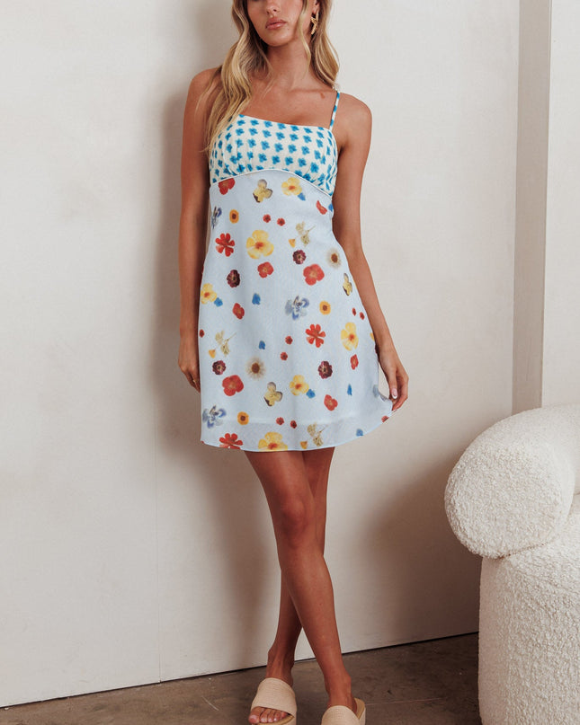 Blue Sun Cami Strap Mini Dress Flowers