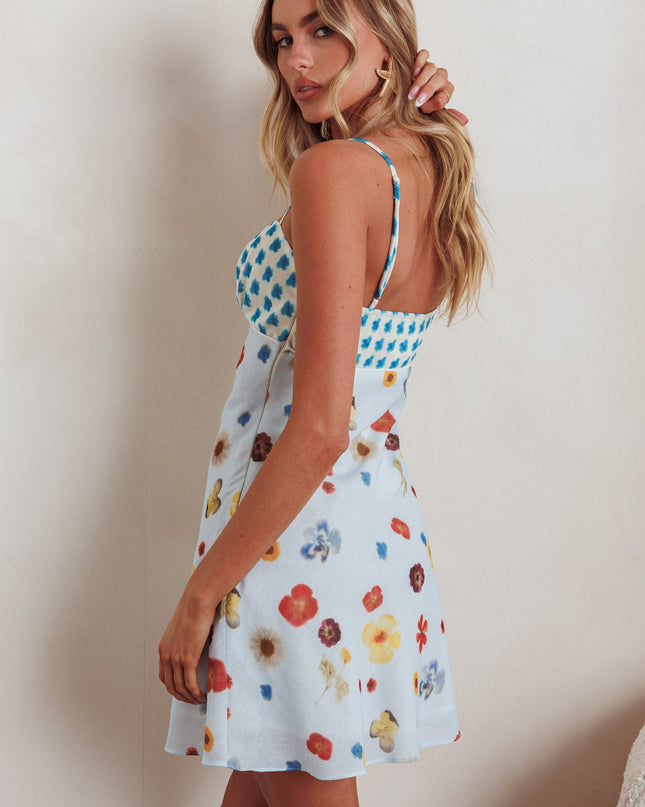 Blue Sun Cami Strap Mini Dress Flowers