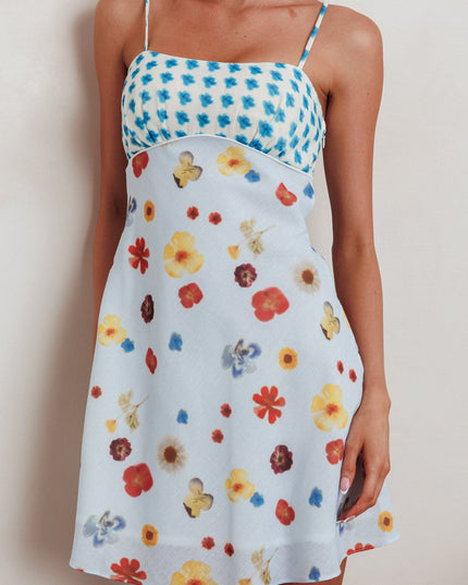Blue Sun Cami Strap Mini Dress Flowers