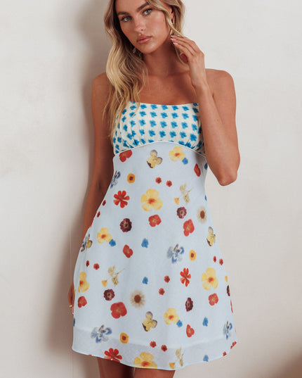 Blue Sun Cami Strap Mini Dress Flowers