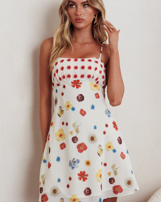 Red Sun Cami Strap Mini Dress Flowers