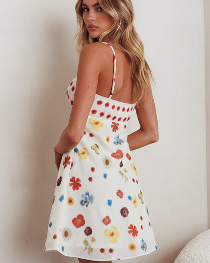 Red Sun Cami Strap Mini Dress Flowers