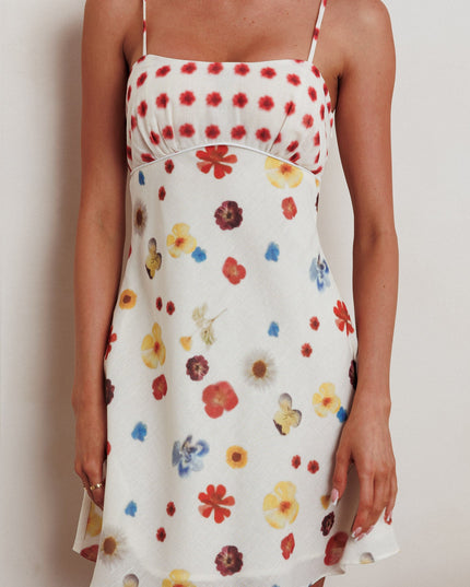 Red Sun Cami Strap Mini Dress Flowers