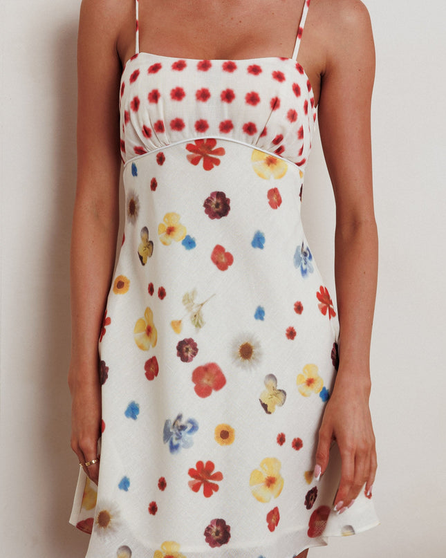 Red Sun Cami Strap Mini Dress Flowers