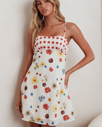 Red Sun Cami Strap Mini Dress Flowers
